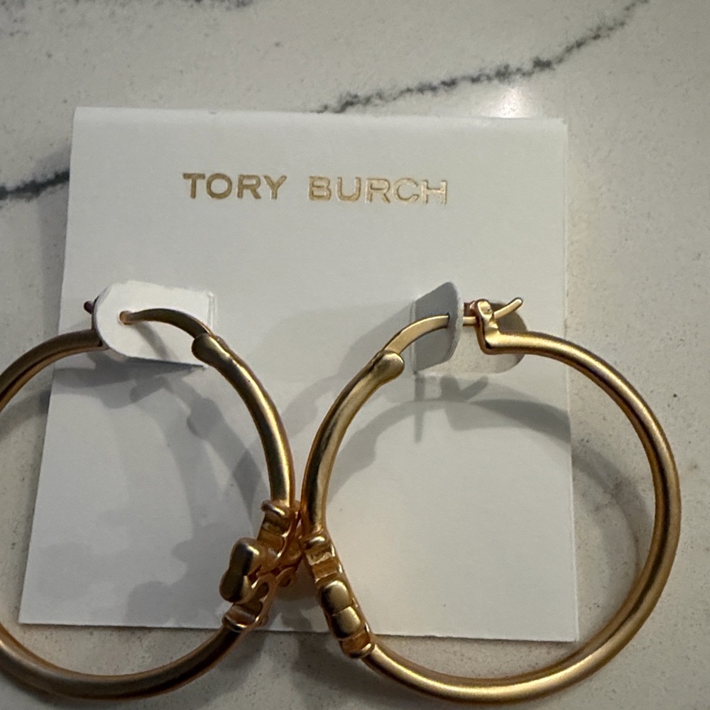Tory Burch Brushed Gold Hoop Earrings
